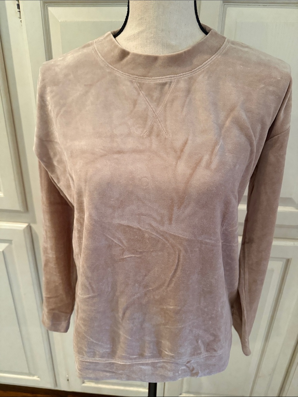 J. Jill Plush Velour Crewneck Sweatshirt in Blush Taupe